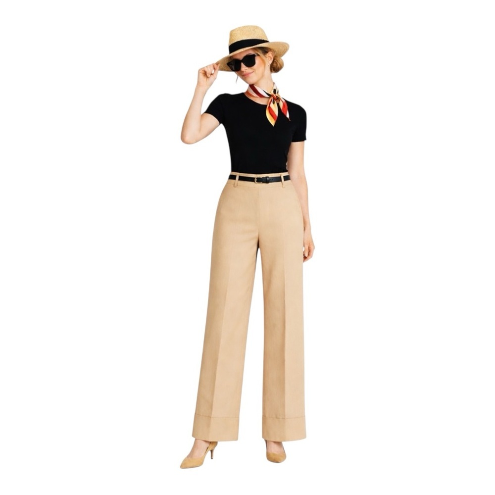 Vintage ANNE KLEIN linen pants high rise wide leg cuffed trouser women’s 4